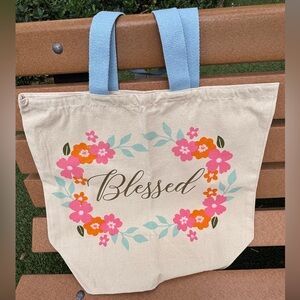 Floral Canvas Tote Bag - Cream with Pink and Blue Accents